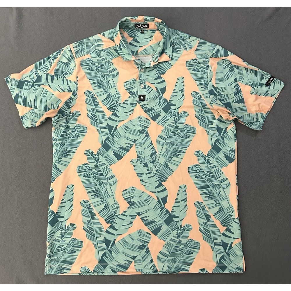 Bad Birdie Blue Steel Palm Fronds Performance Stretch Golf Polo Shirt Size XL